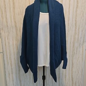 Navy Blue Open Front Cardigan with Shawl Collar